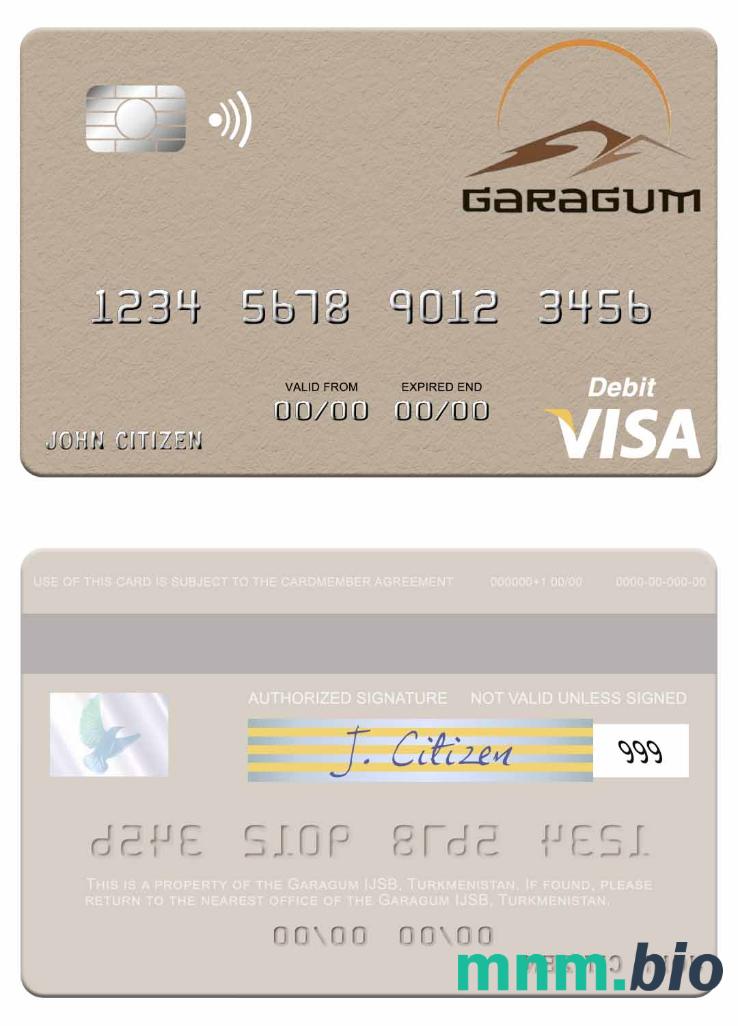 Turkmenistan Garagum IJSB visa debet karta przykład w formacie PSD